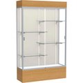 Waddell Display Case Of Ghent Reliant Lighted Display Case 48"W x 80"H x 16"D Natural Oak Base Plaque Back Satin Natural Frame 2174PB-SN-AK